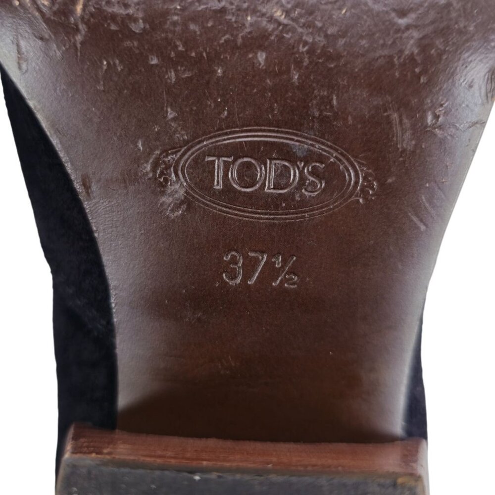 Tod's Italy Tex Black Suede Ankle Booties Women 6.5 Chunky Heel Dress Shoes 37.5 - Picture 10 of 12